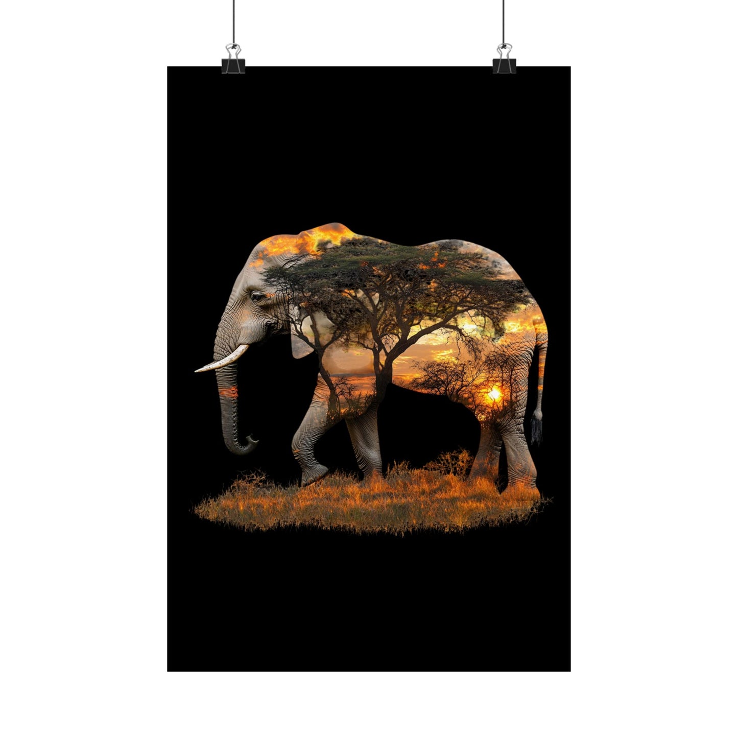 Elephant Sunset Matte Vertical Poster, Wall Art Decor, Animal Lovers Art, Gift for Nature Enthusiasts, Home Decoration