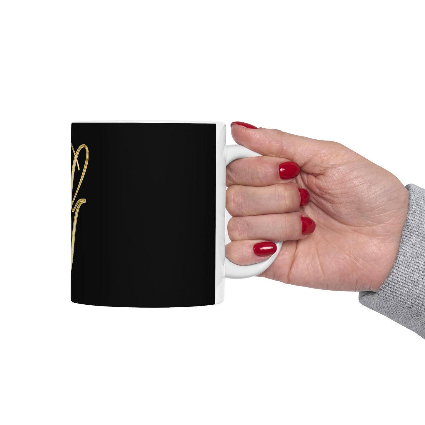 Monogram 'G' Gold Script Ceramic Mug — Elegant Personalized Initial Coffee Cup (11oz, 15oz)
