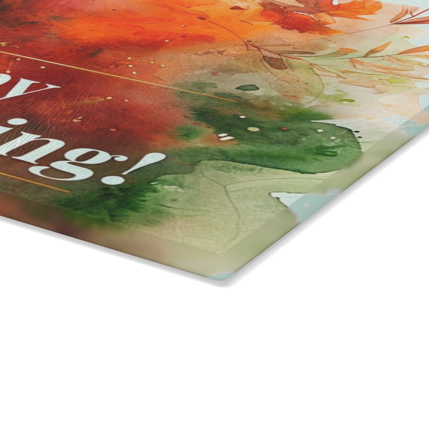 Thanksgiving Glass Cutting Board with Vibrant Autumn Design