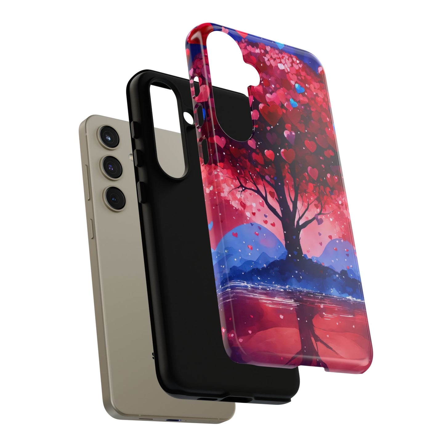 Heart Tree Phone Case — Romantic Red & Blue Protective Tough Case