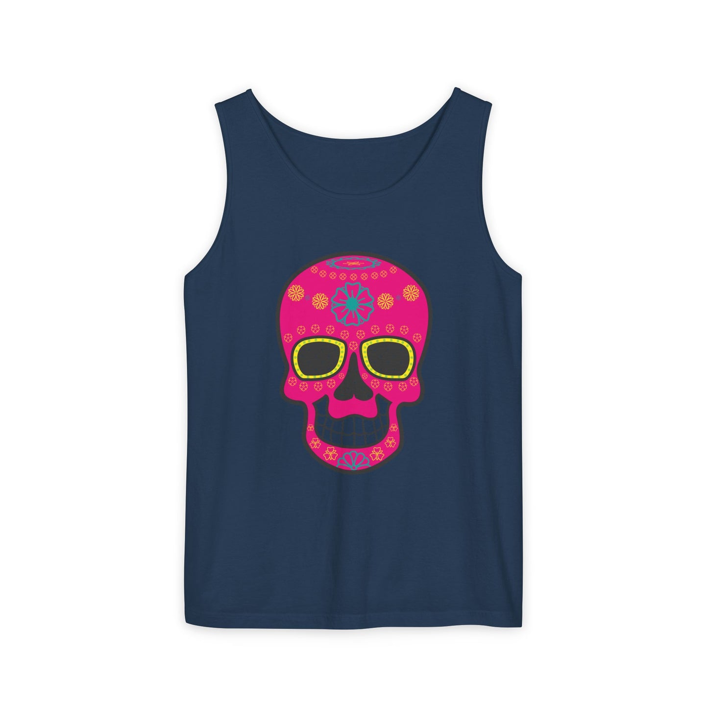 Colorful Dia de los Muertos Skull Tank Top, Unisex Summer Tee, Festival Wear