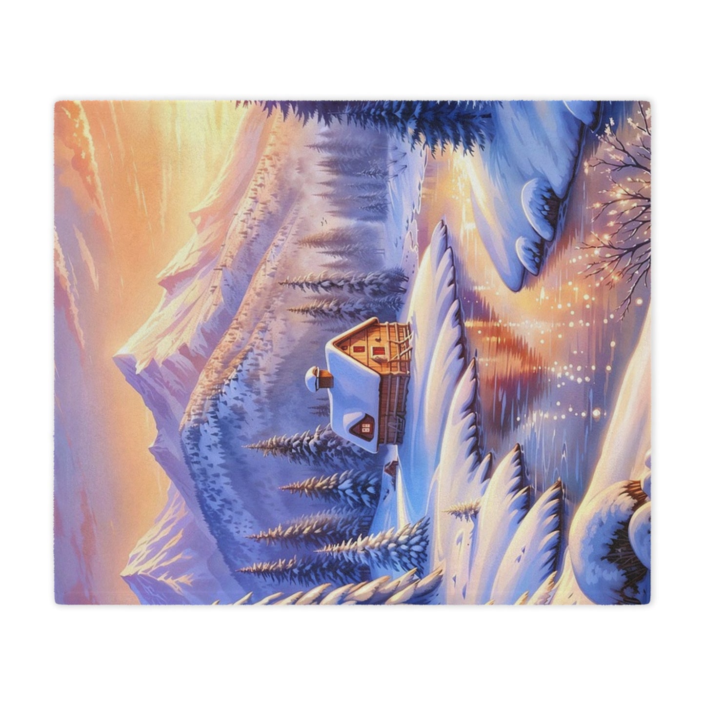 Winter Cabin Minky Blanket – Cozy Snowy Mountain Throw for Home & Holiday Décor