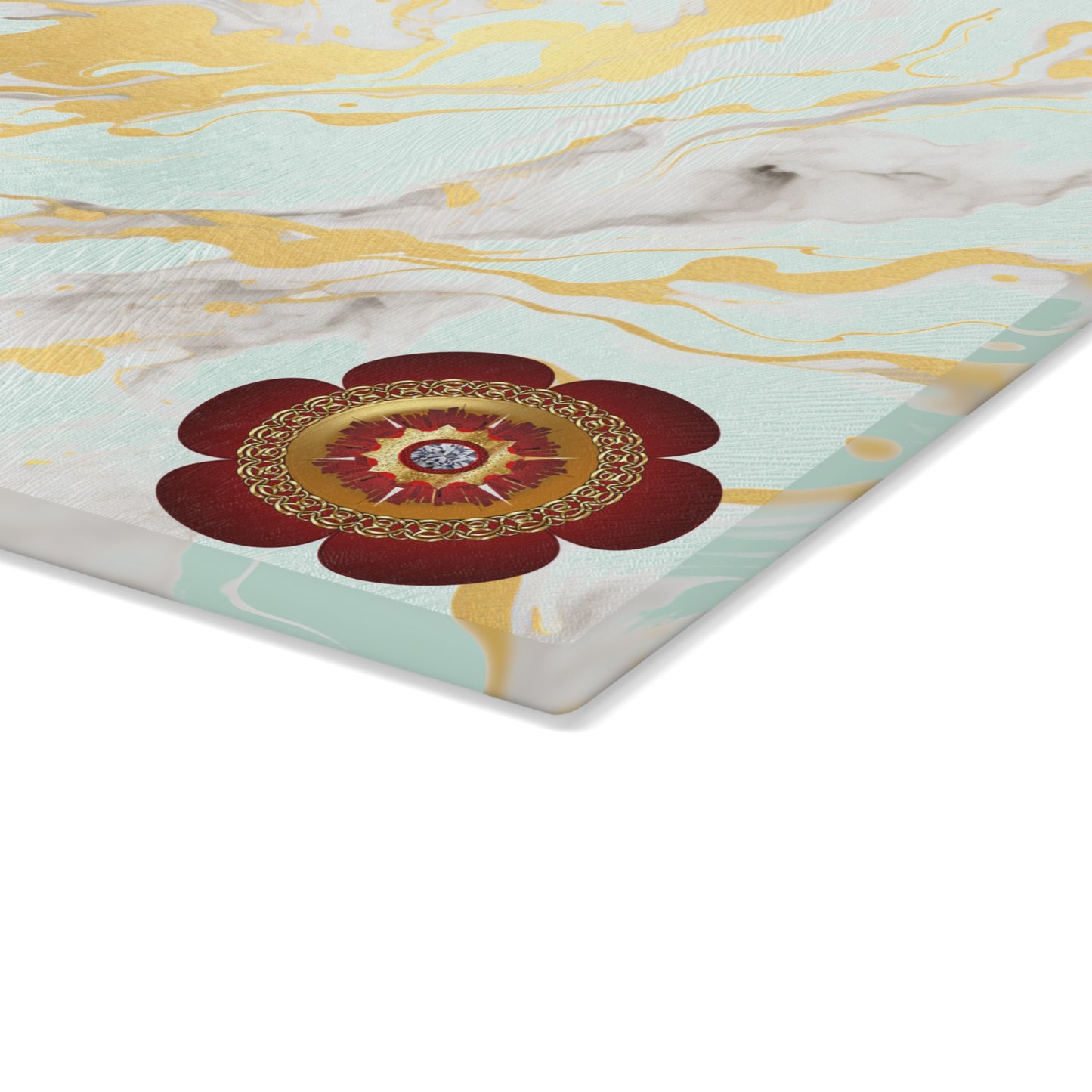 Elegant Marble Glass Cutting Board with Floral Design, Kitchen Decor, Home Gift