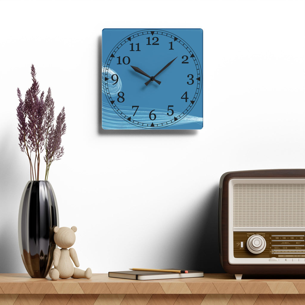 Blue Wave Acrylic Wall Clock — Modern Coastal Home Decor