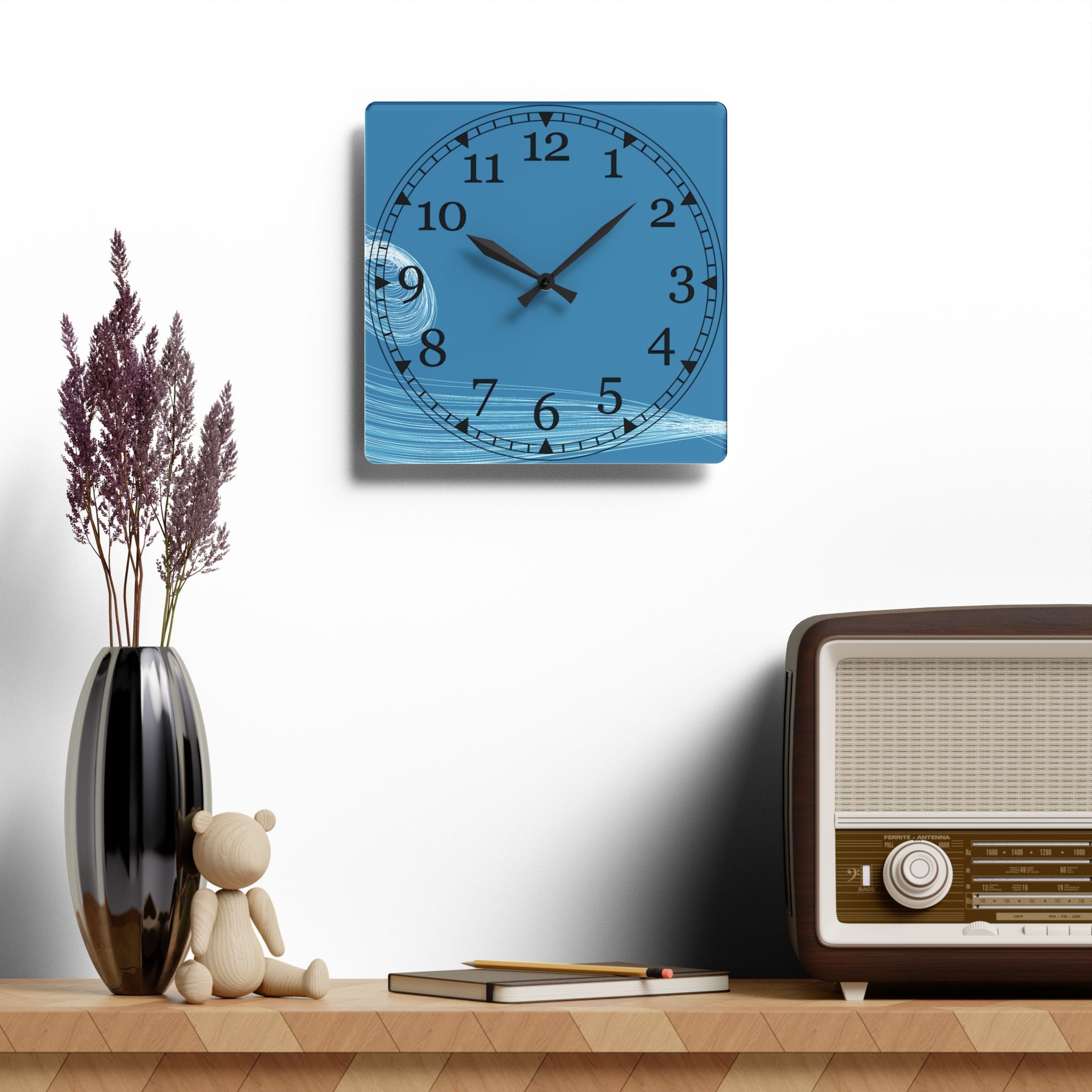 Blue Wave Acrylic Wall Clock — Modern Coastal Home Decor
