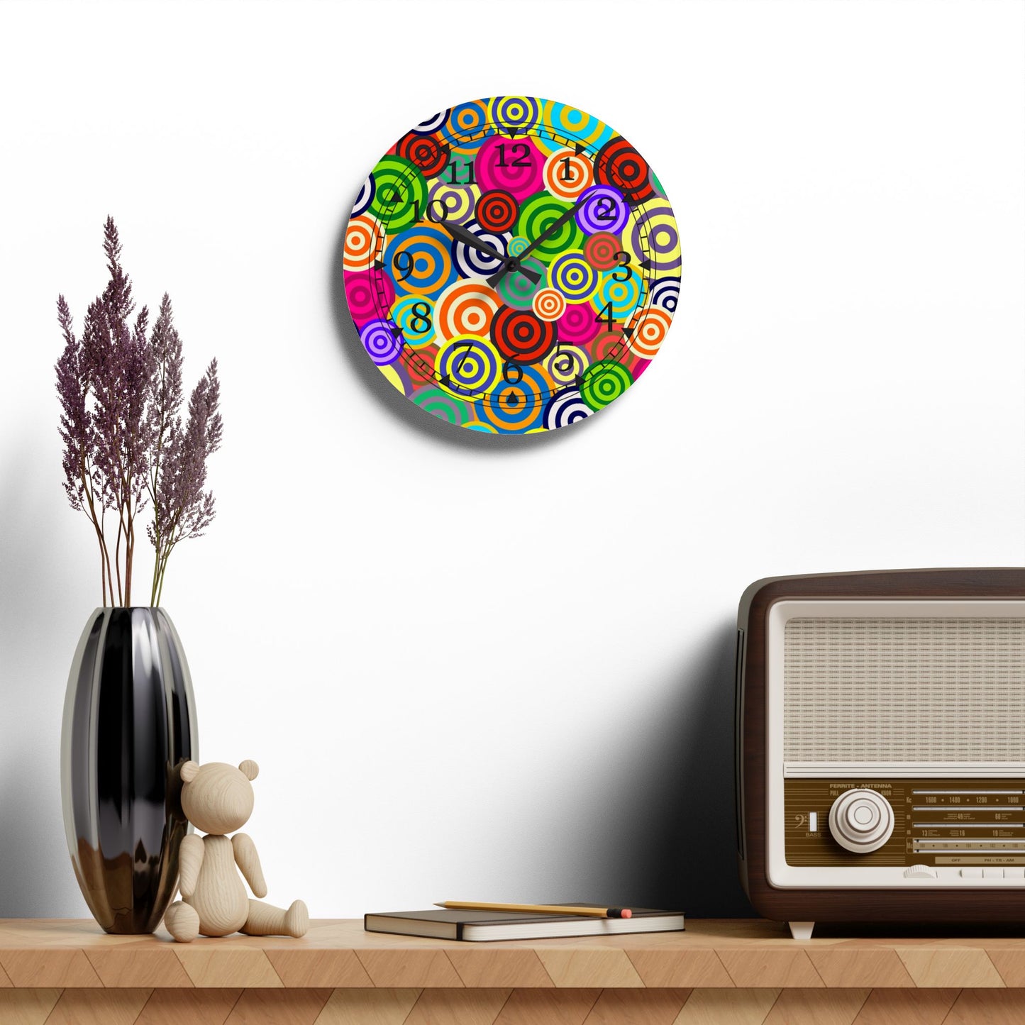 Colorful Retro Acrylic Wall Clock, Funky Home Decor, Unique Gift, Wall Art, Vibrant Timepiece