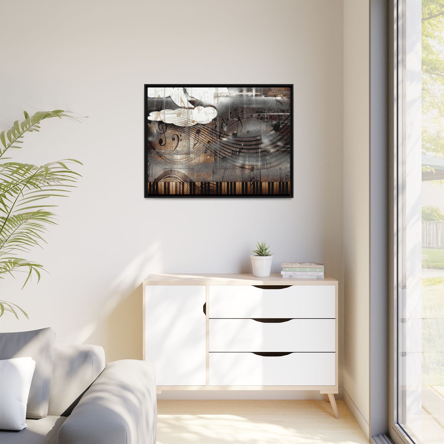 Framed Music Notes Canvas Print — Abstract Vintage Piano & Sheet Music Wall Art