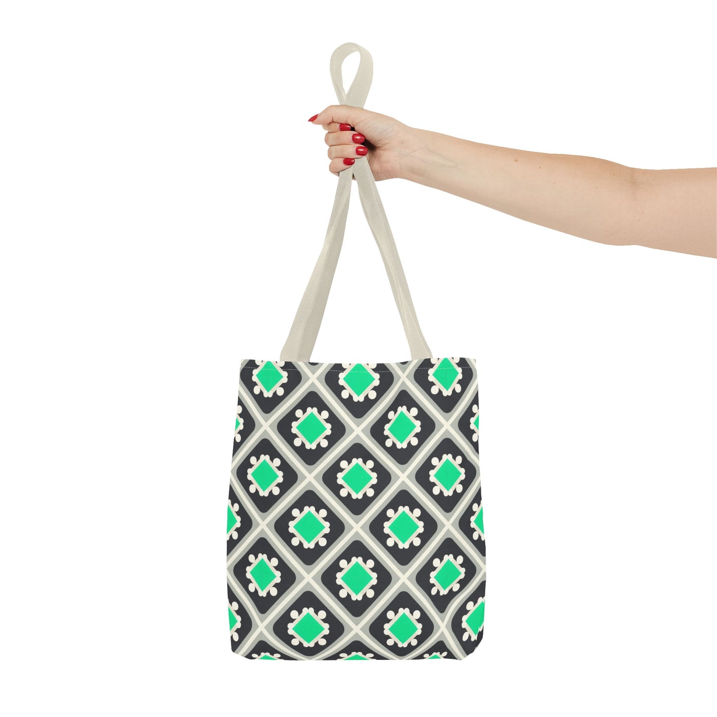 Geometric Mint Tile Tote Bag — Patterned All-Over-Print Shopper
