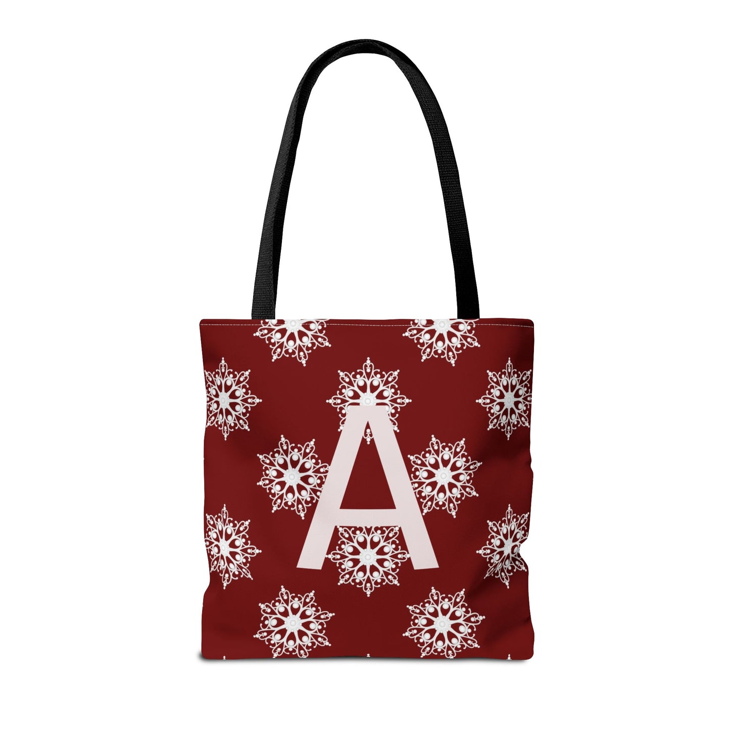 Monogram A Snowflake Tote Bag — Personalized Holiday AOP Tote