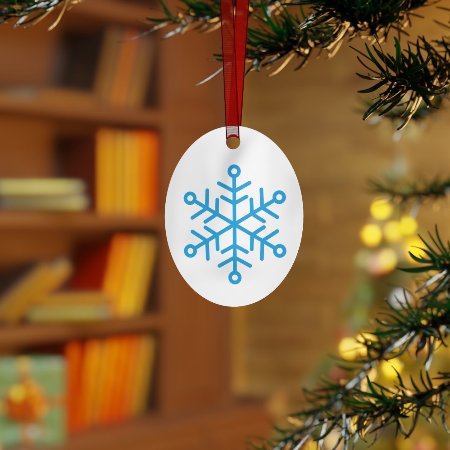 Snowflake Metal Ornament — Blue Snow Holiday Tree Decoration