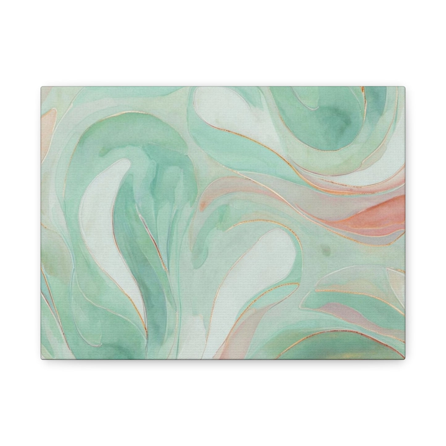 Abstract Green Marble Canvas Print — Teal & Coral Swirl Wall Art