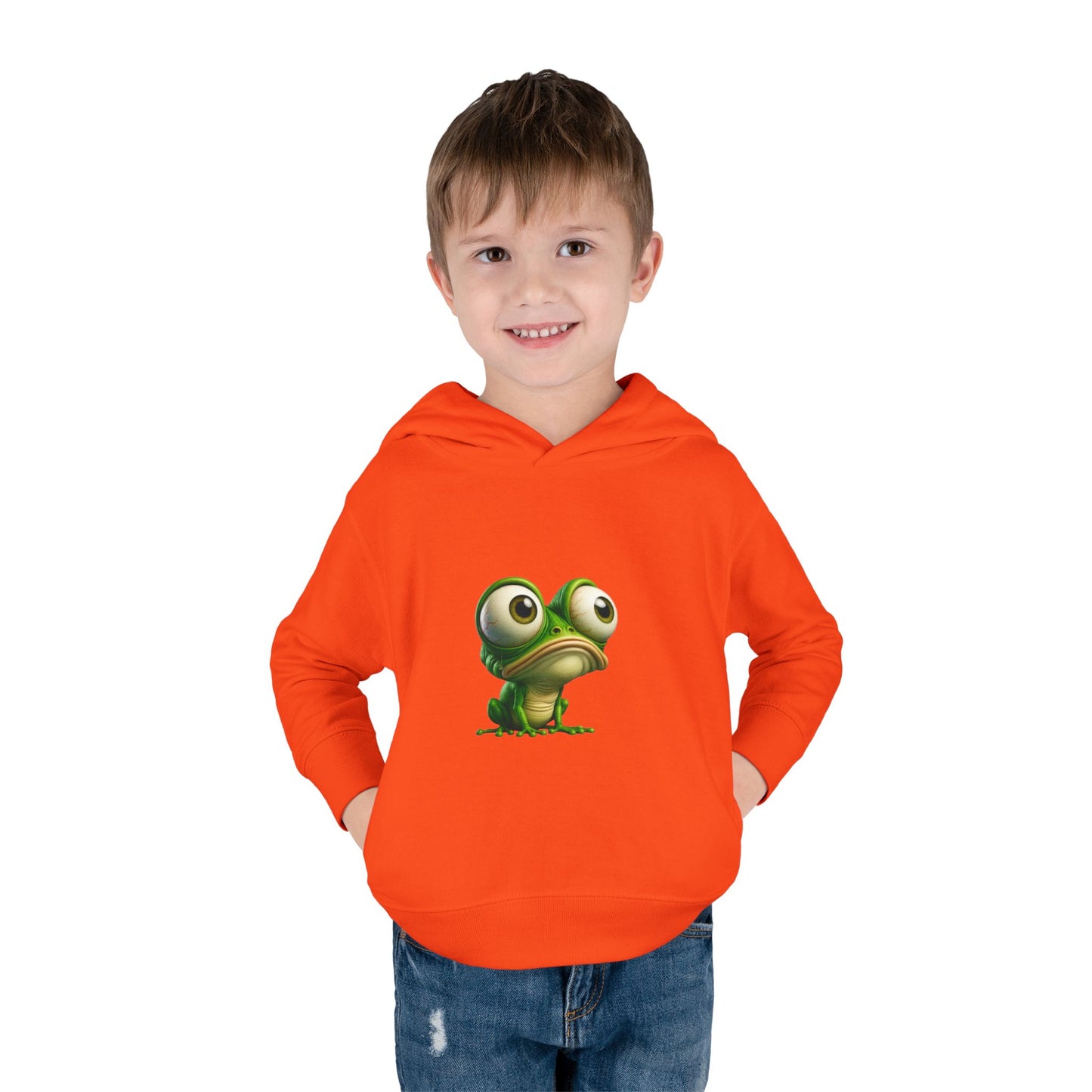 Whimsical Toddler Frog Pullover Hoodie, Cute Kids Fleece Sweater, Playful Toddler Clothing, Children's Gift, Animal Lover Apparel