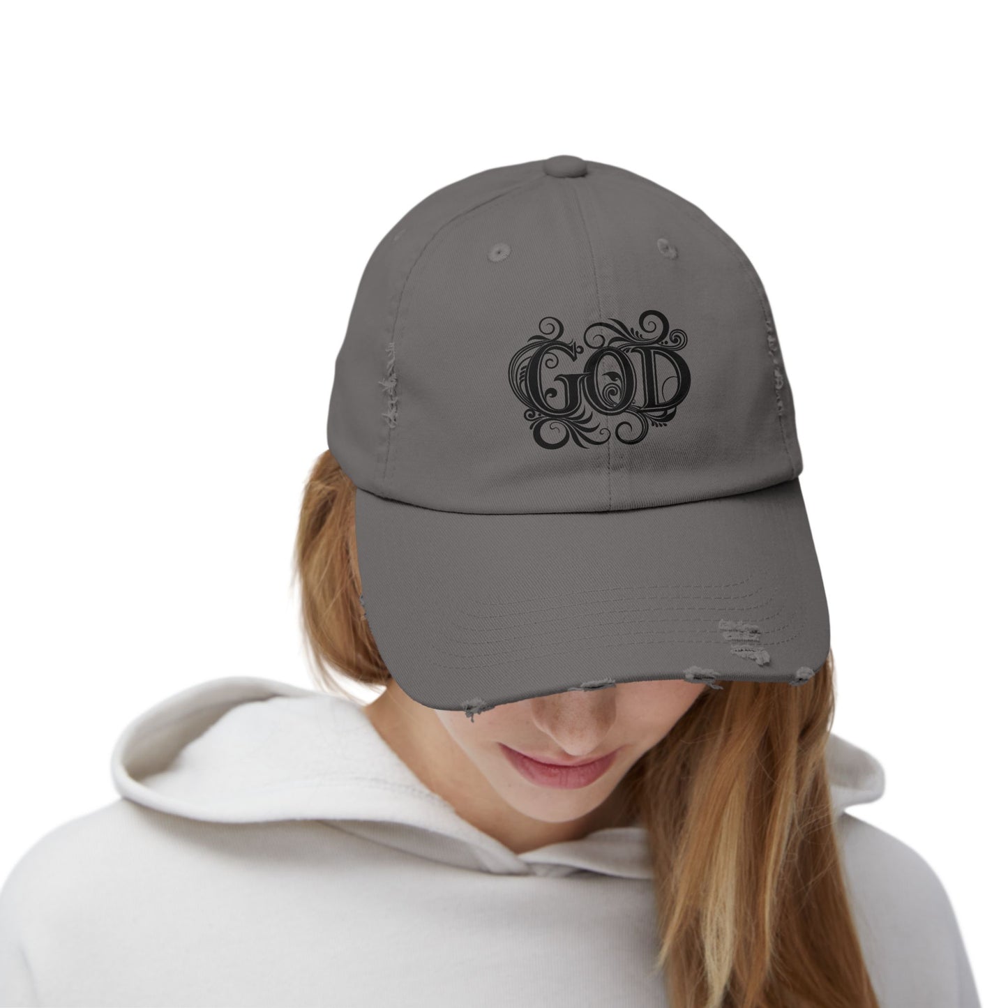 Distressed God Cap, Unisex Casual Hat, Trendy Vintage Cap, Faith Inspired Headwear, Gift for Religious Devotees