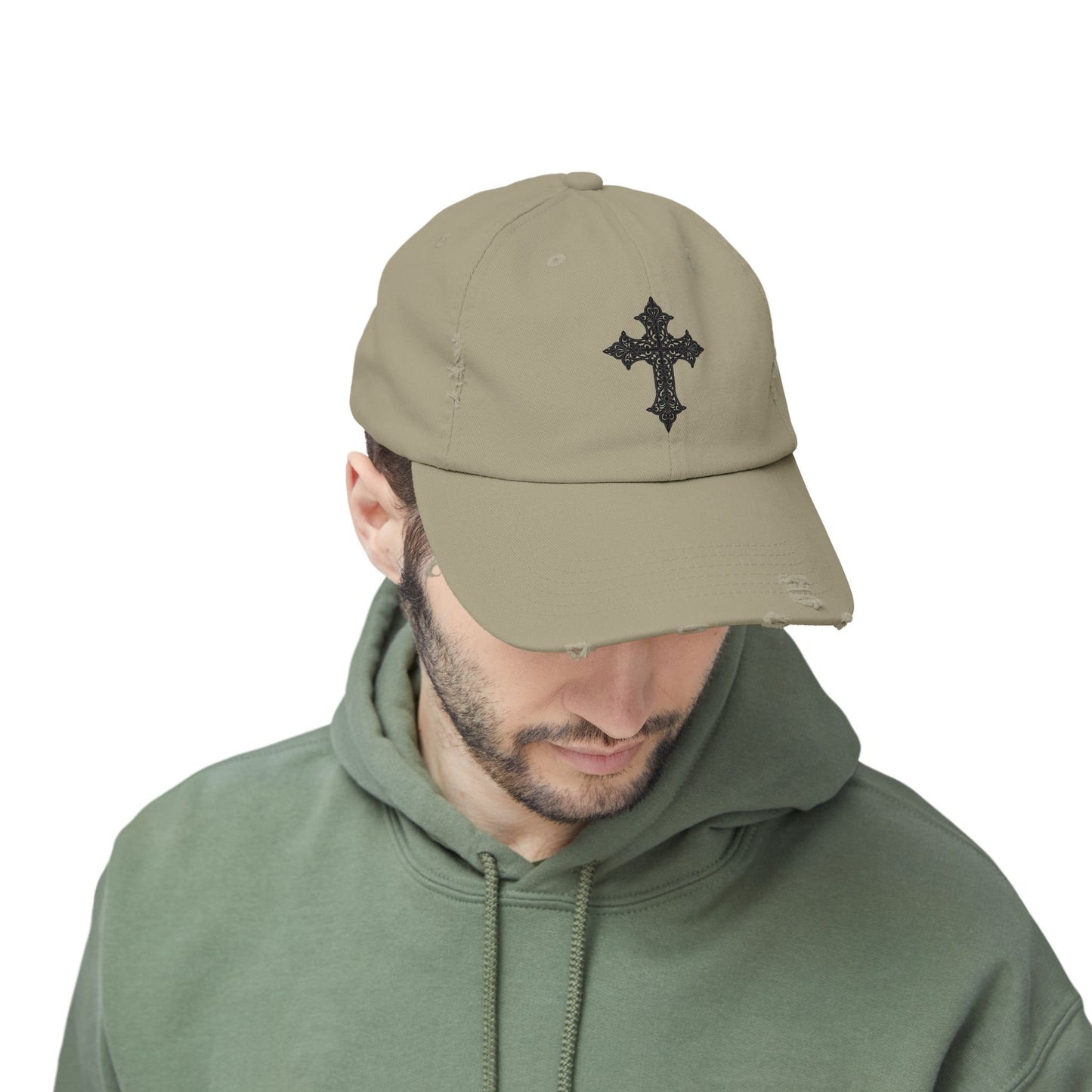 Cool Distressed Cap for Trendy Looks, Vintage Hat, Adjustable Cap, Cross Design, Casual Accessories
