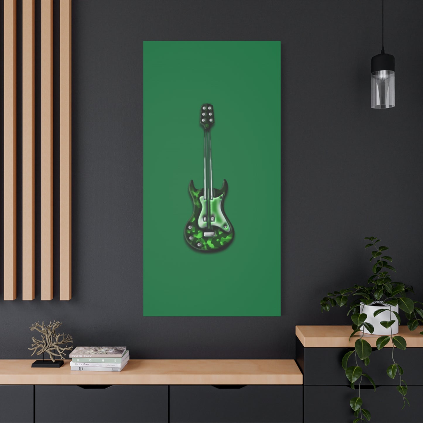 Green Electric Guitar Canvas Art, Music Wall Decor, Rock n Roll Gift, Guitar Lover's Art, Stretched Green Canvas, Home Theater Decor