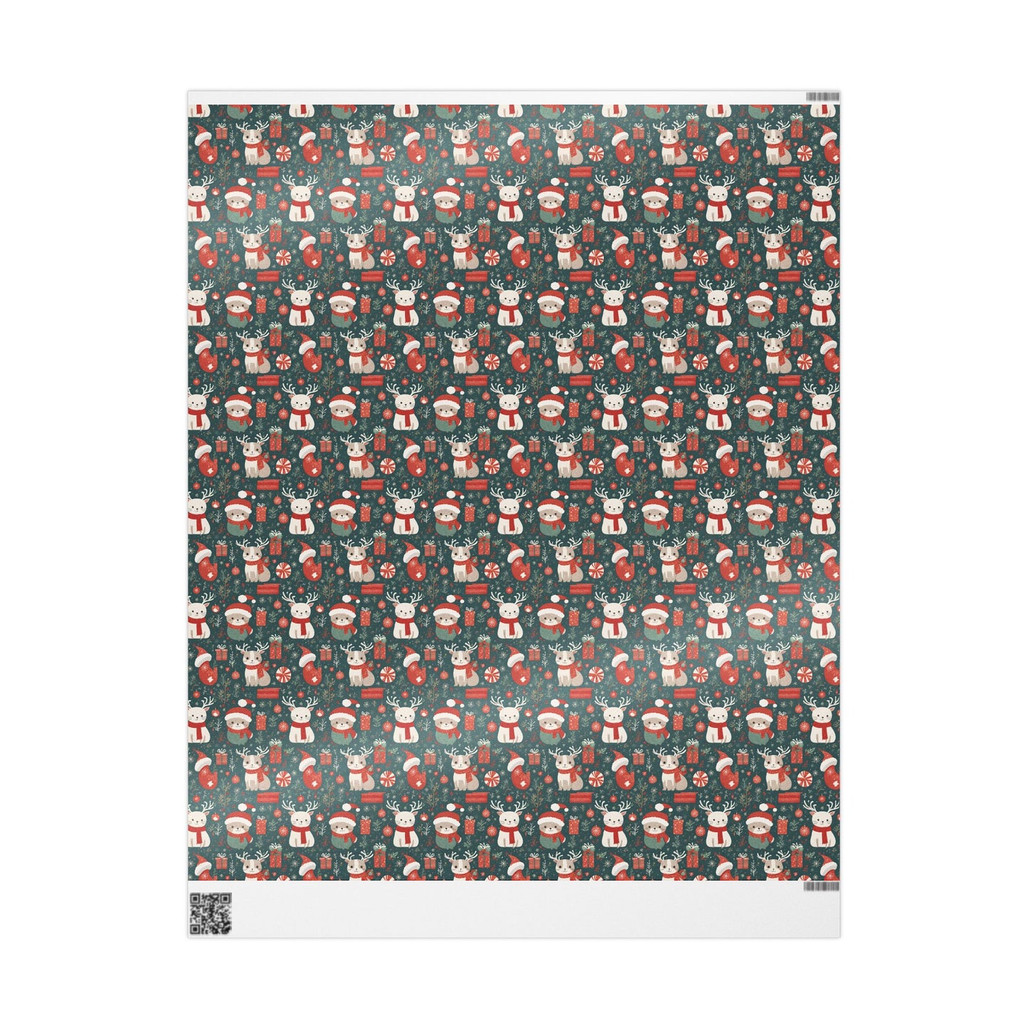 Christmas Wrapping Paper Roll — Cute Santa & Reindeer Pattern, Holiday Gift Wrap