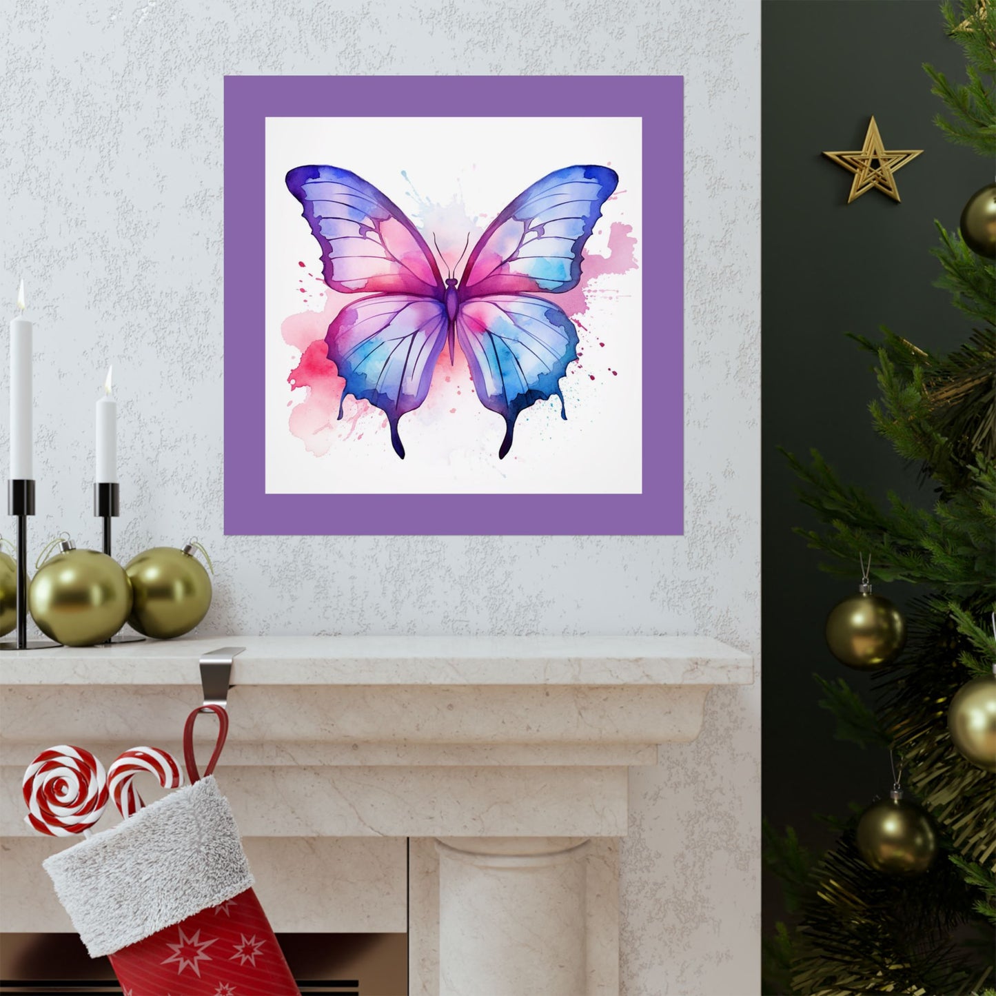 Butterfly Watercolor Matte Poster — Purple Vertical Art Print