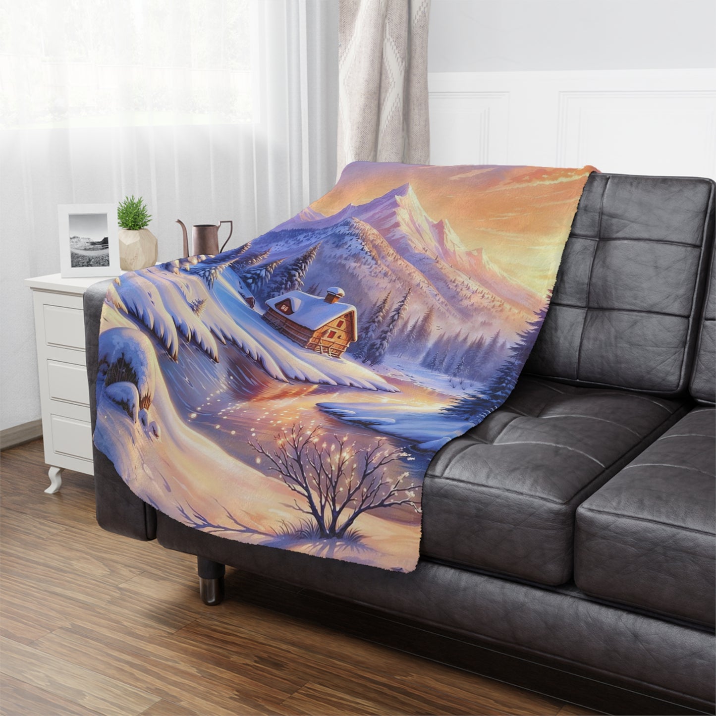 Winter Cabin Minky Blanket – Cozy Snowy Mountain Throw for Home & Holiday Décor
