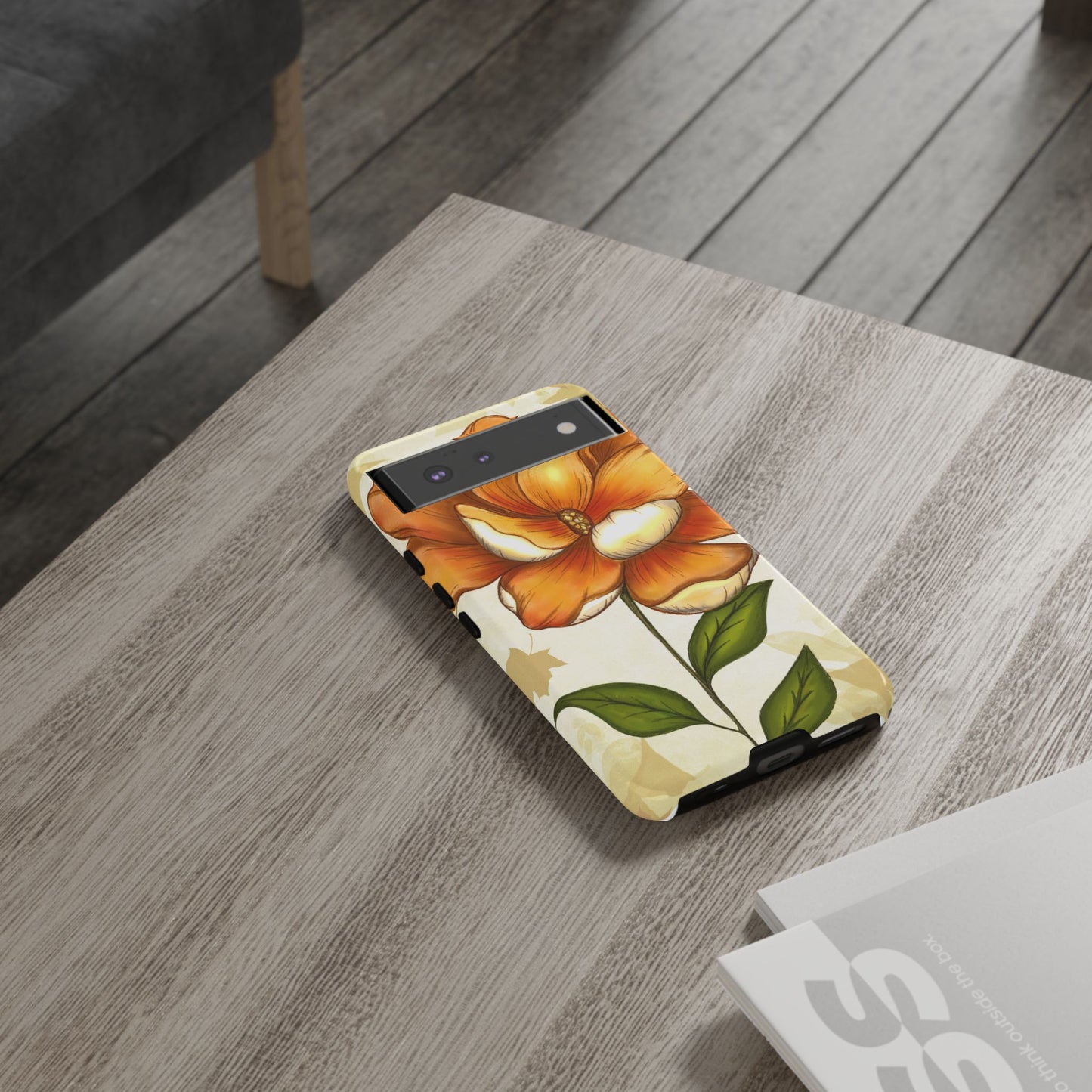 Floral Phone Case with Orange Flower Design, Tough Phone Cover, Floral Gift, Stylish Tech Accessory, Nature Lovers, Spring Vibes