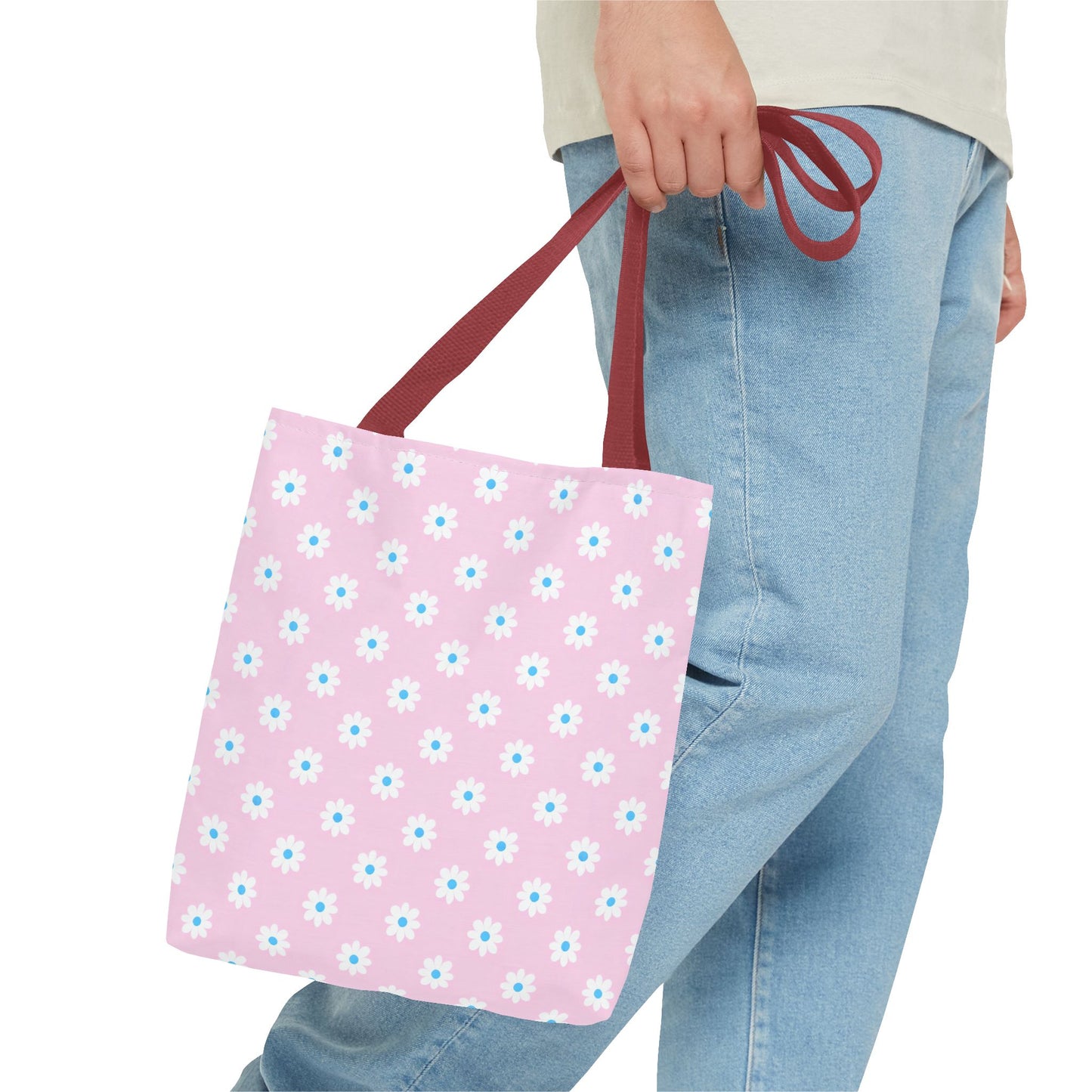 Pink Daisy Pattern Tote Bag — Floral Everyday Canvas Shopper