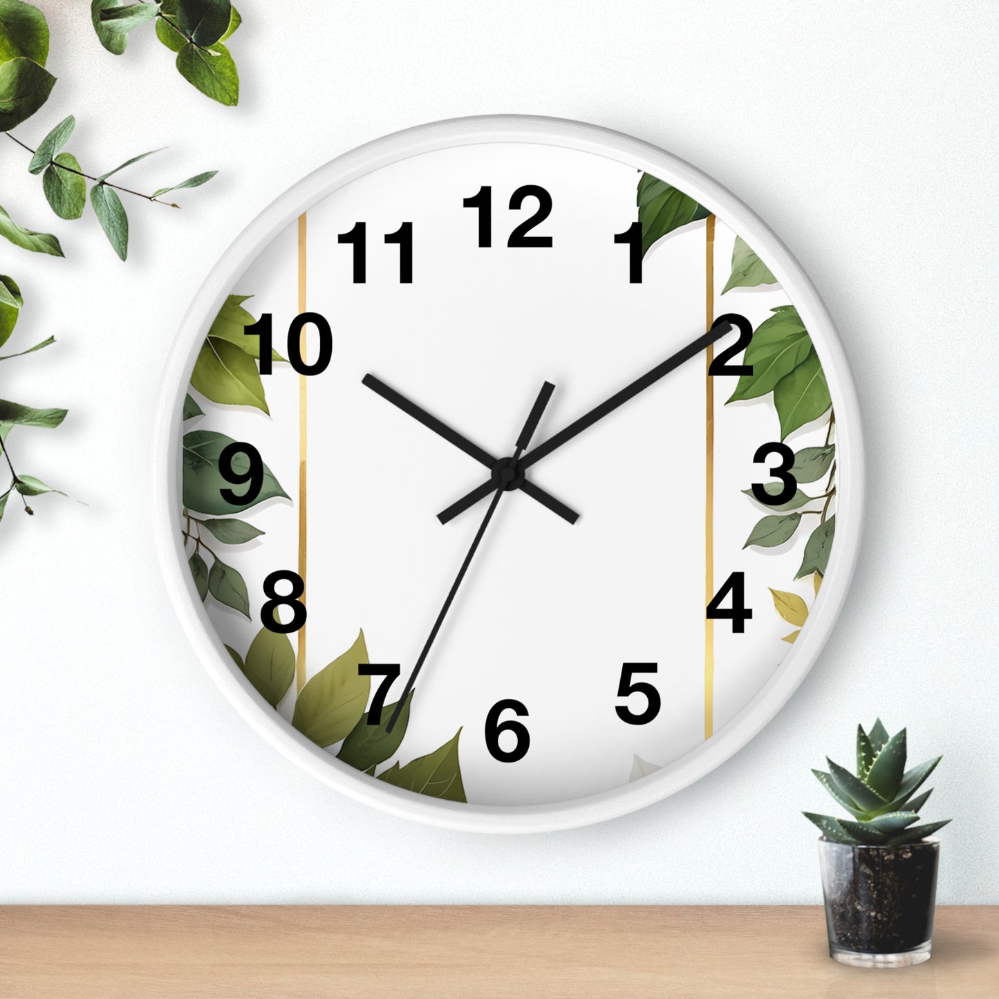 Elegant Leafy Wall Clock | Home Décor, Gift for Her, Modern Rustic Design, Nature Lover Wall Art, Stylish Timepiece