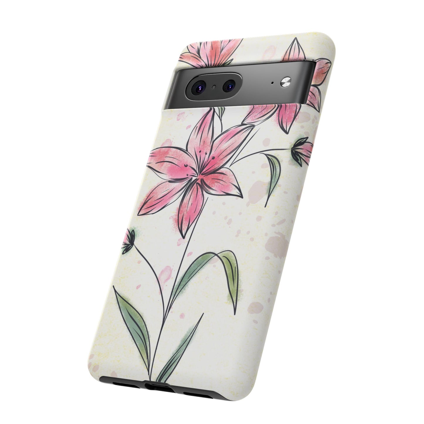 Floral Phone Case with Elegant Pink Lilies, Cute Floral Accessories, Phone Protection, Gift for Her, Stylish Cell Phone Cover