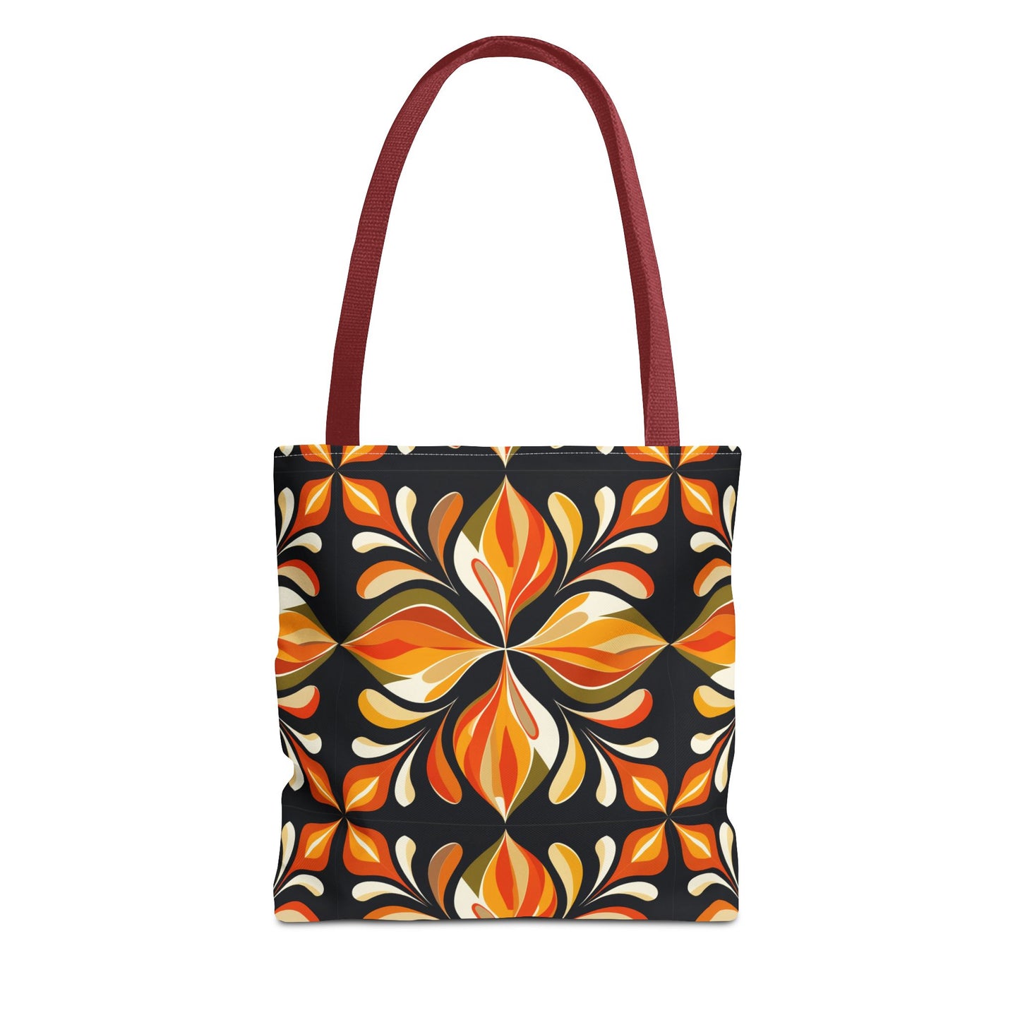 Retro Floral Tote Bag — Orange & Black Boho Pattern