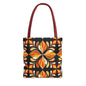 Retro Floral Tote Bag — Orange & Black Boho Pattern