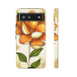 Floral Phone Case with Orange Flower Design, Tough Phone Cover, Floral Gift, Stylish Tech Accessory, Nature Lovers, Spring Vibes