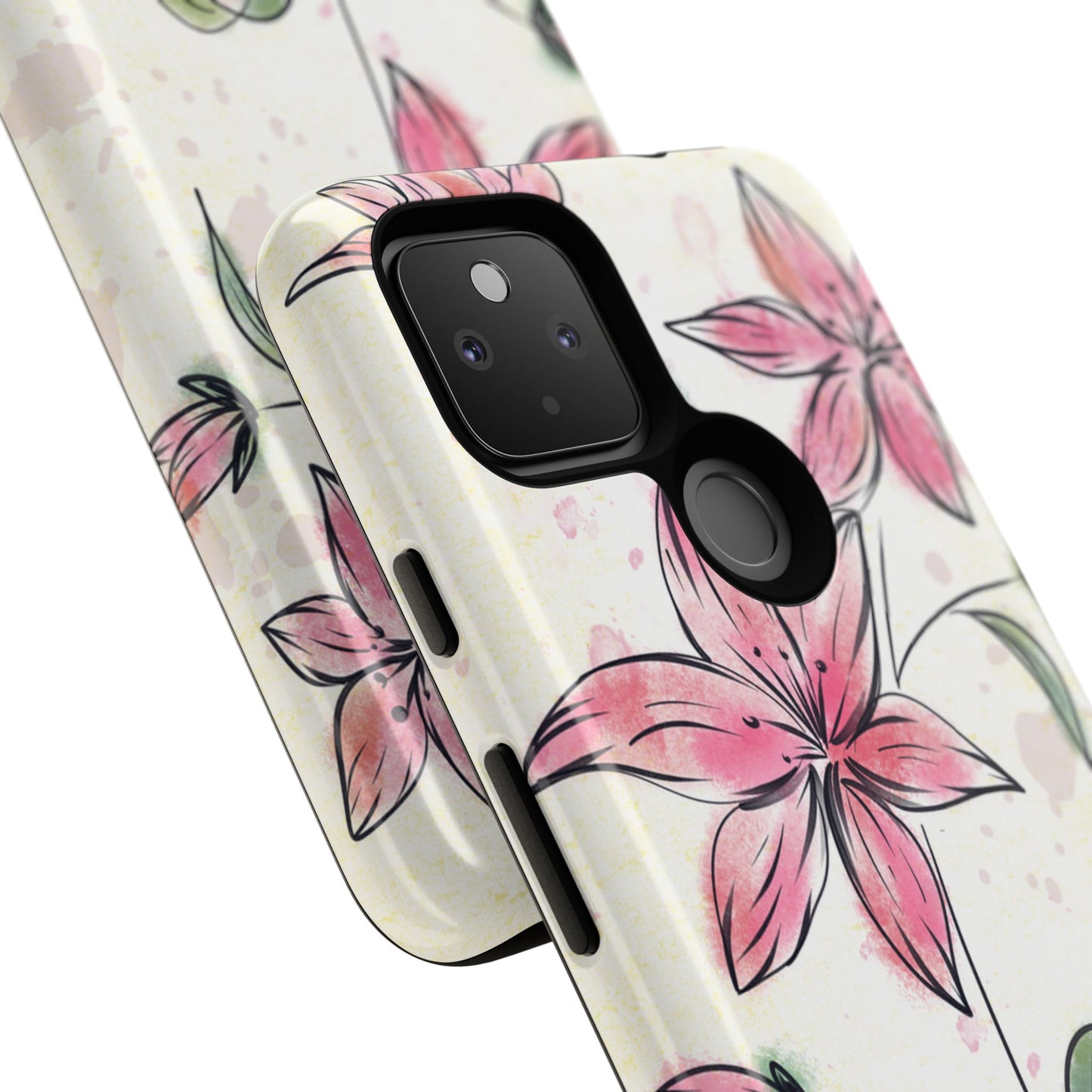 Floral Phone Case with Elegant Pink Lilies, Cute Floral Accessories, Phone Protection, Gift for Her, Stylish Cell Phone Cover