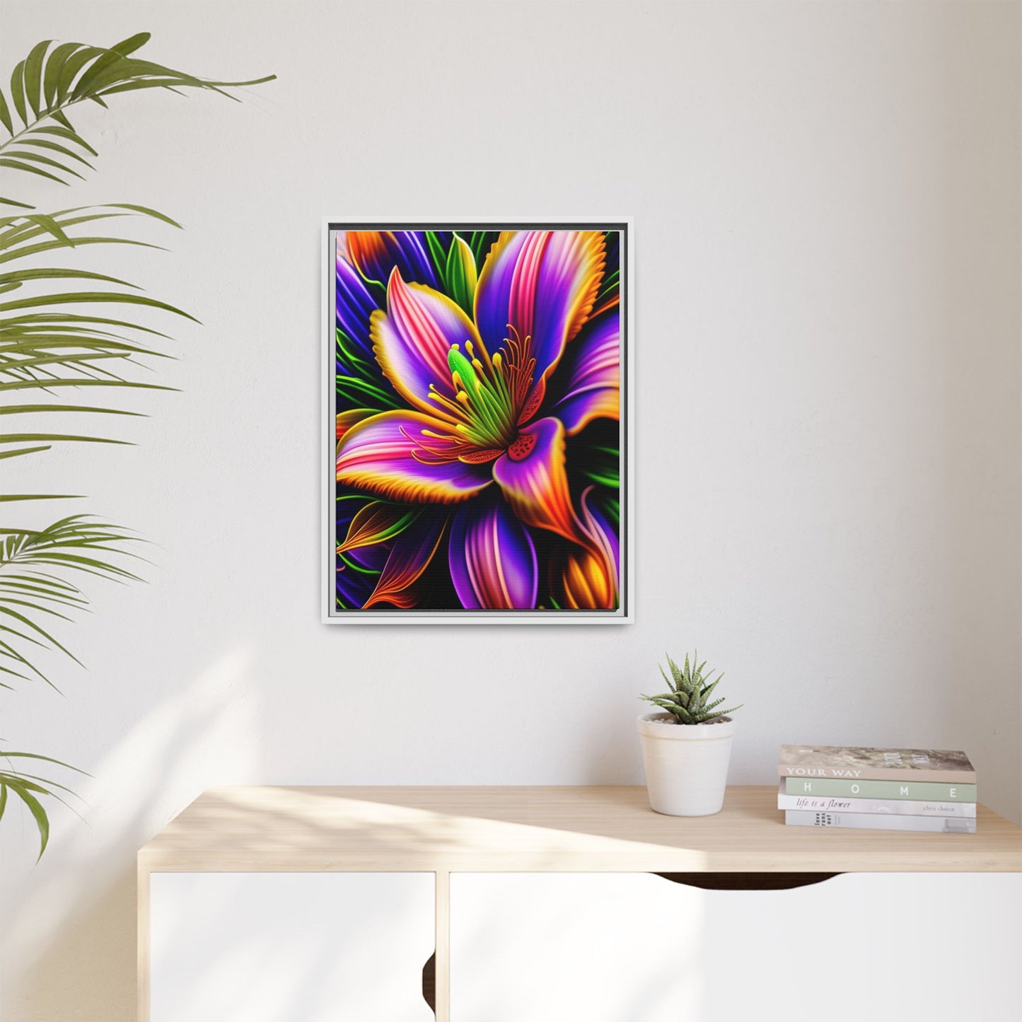 Vibrant Neon Floral Matte Canvas Print — Framed Wall Art