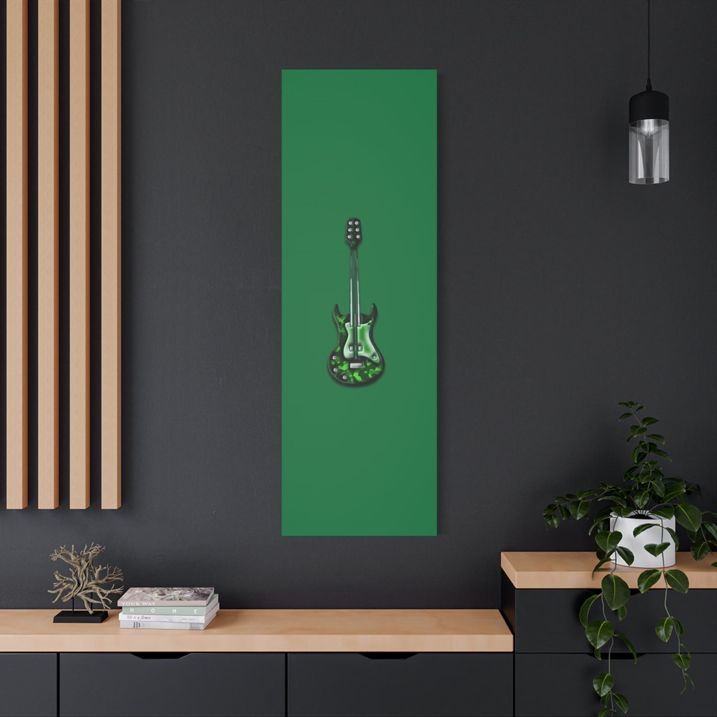 Green Electric Guitar Canvas Art, Music Wall Decor, Rock n Roll Gift, Guitar Lover's Art, Stretched Green Canvas, Home Theater Decor
