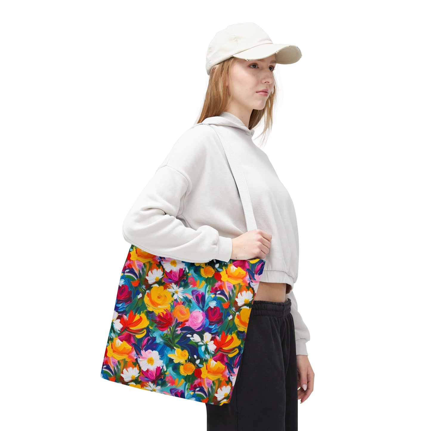 Colorful Floral Tote Bag — Vibrant All-Over Print Shopper
