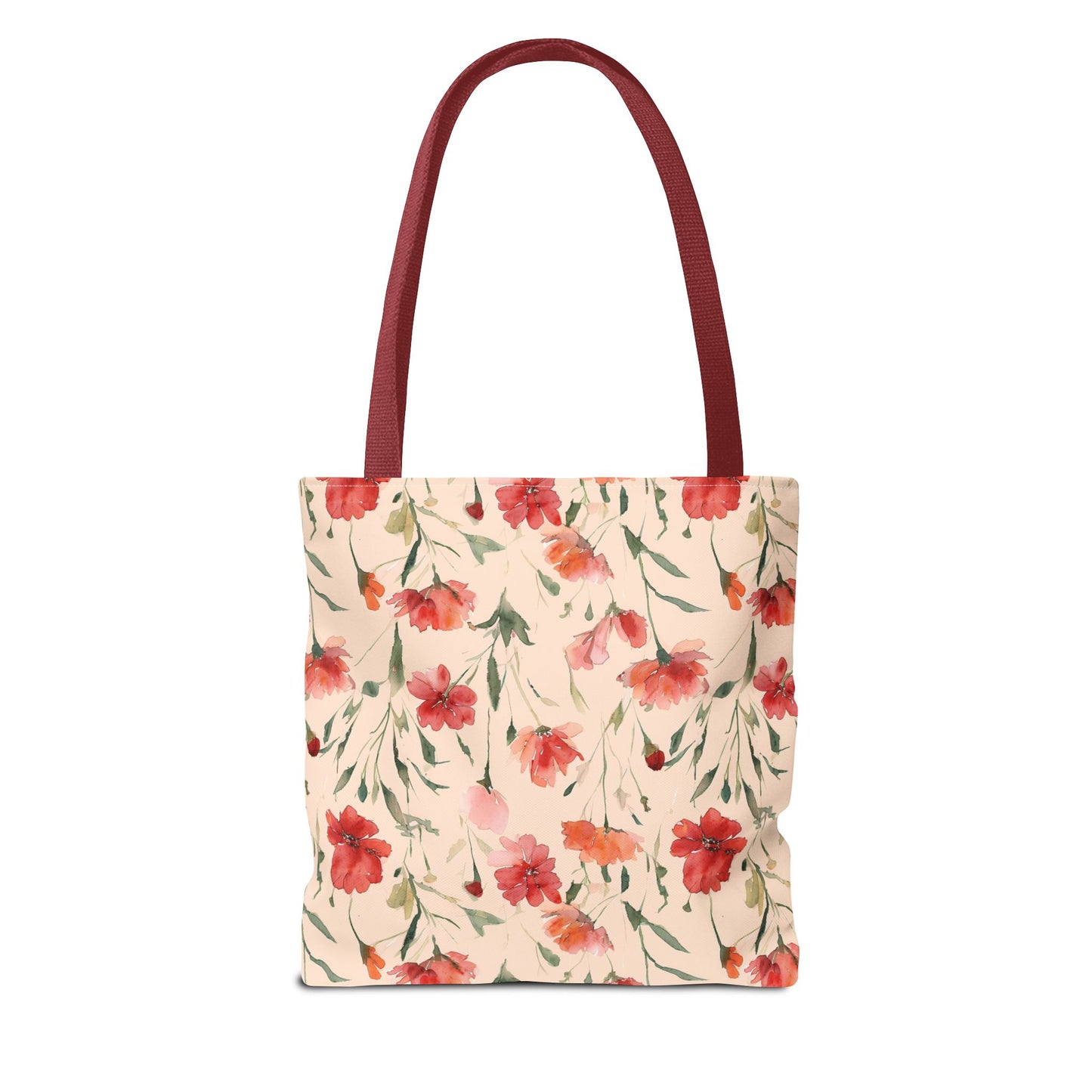Floral Watercolor Tote Bag — Pink Red Poppy Pattern All-Over Print