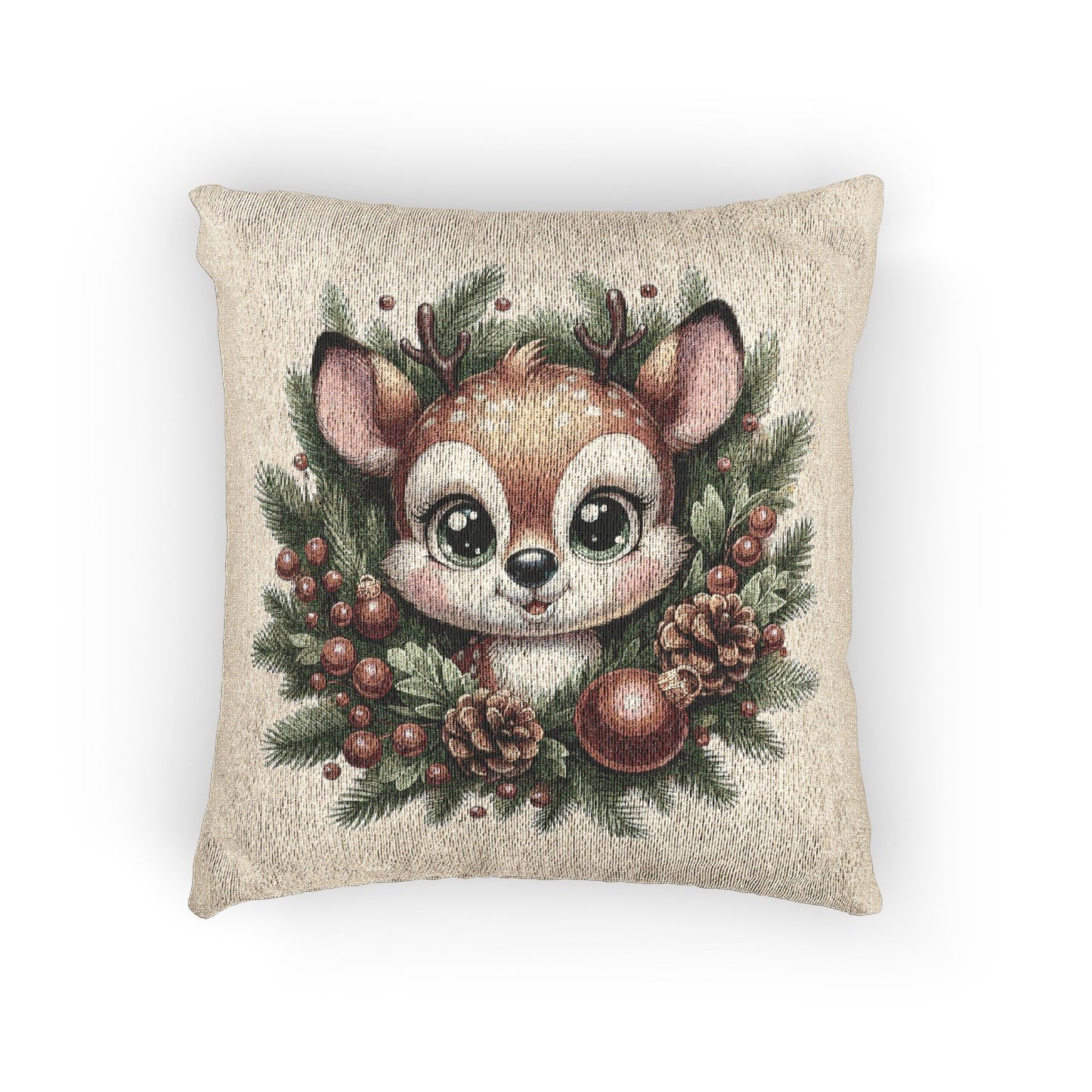 Whimsical Deer Woven Pillow | Cozy Home Decor, Holiday Gift, Nature Lover's Accent, Cute Animal Pillow, Unique Couch Cushion