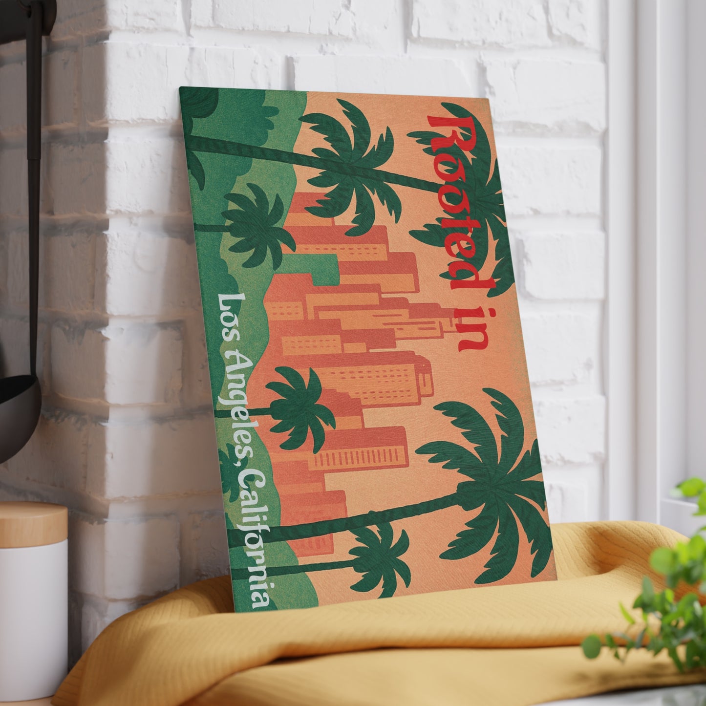 Los Angeles Themed Glass Cutting Board, Home Decor, Kitchen Gift, Housewarming Present, Tropical Kitchenware, Palm Tree Design