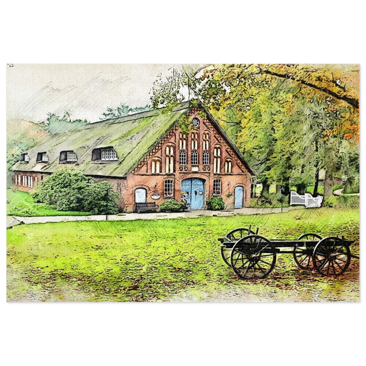 Rustic Scene Jigsaw Puzzle, Cozy Family Game, Art Puzzle with Tin, Nature Lover Gift, Home Décor Puzzle