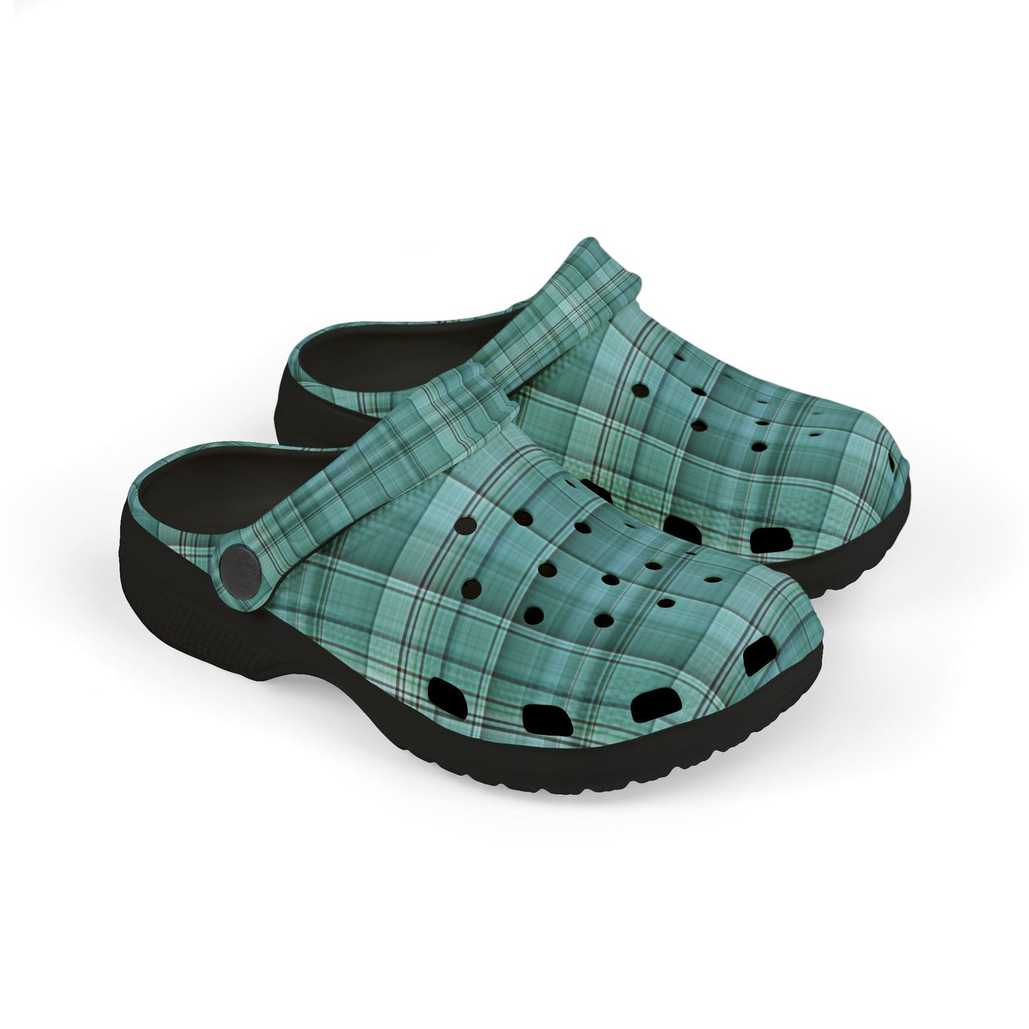 Kids Teal Plaid EVA Foam Clogs — Lightweight Slip-On Sandals for Toddlers & Children