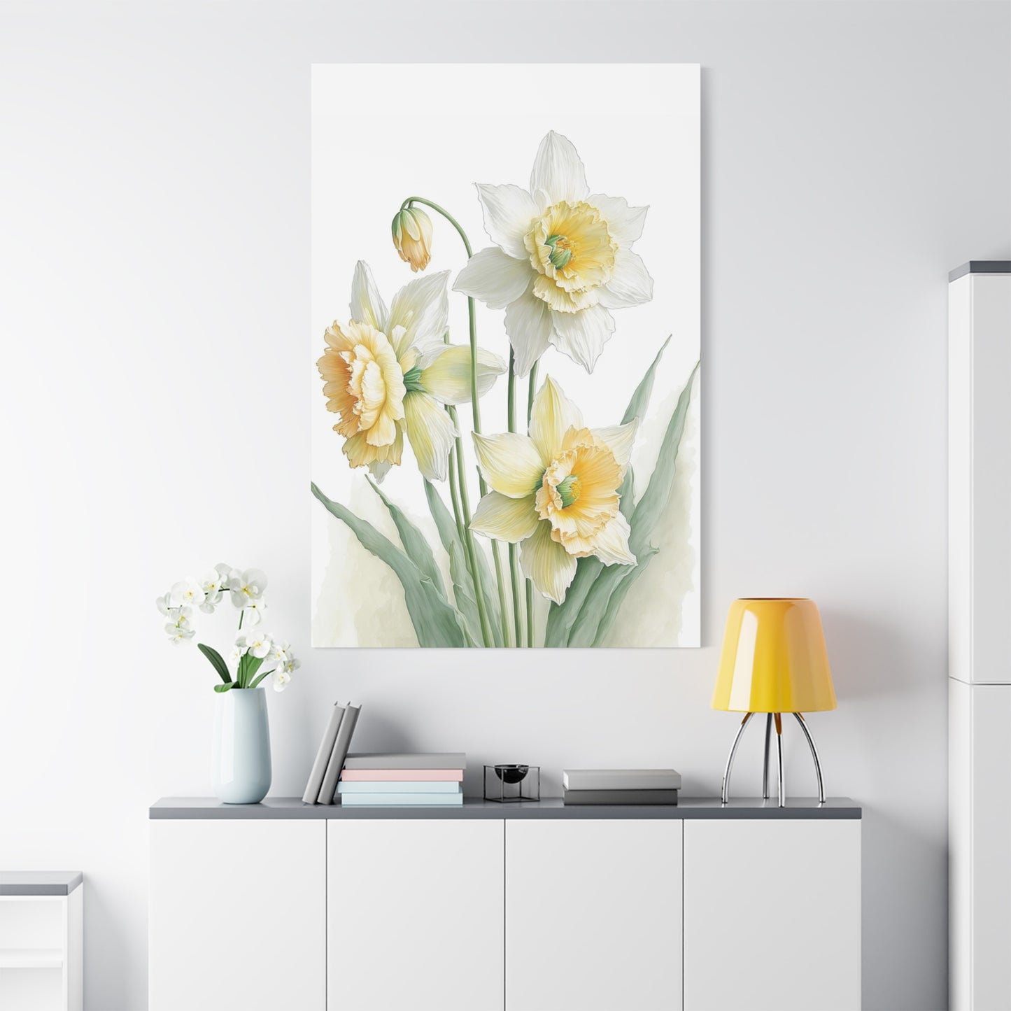 Matte Canvas, Stretched, 1.25" beautiful flowers white and yellow.