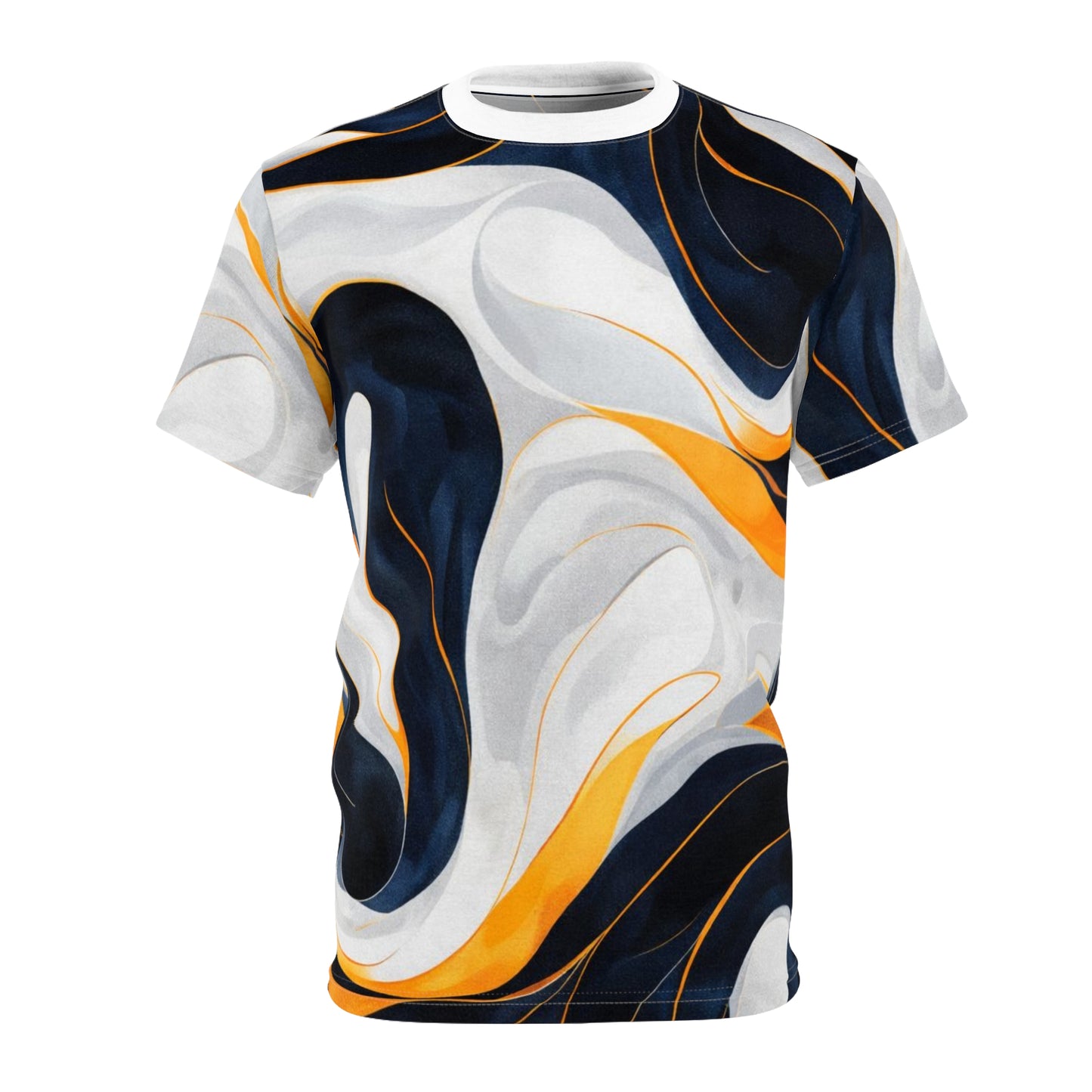 Abstract Marble Swirl Tee - Navy, White & Gold All-Over Print