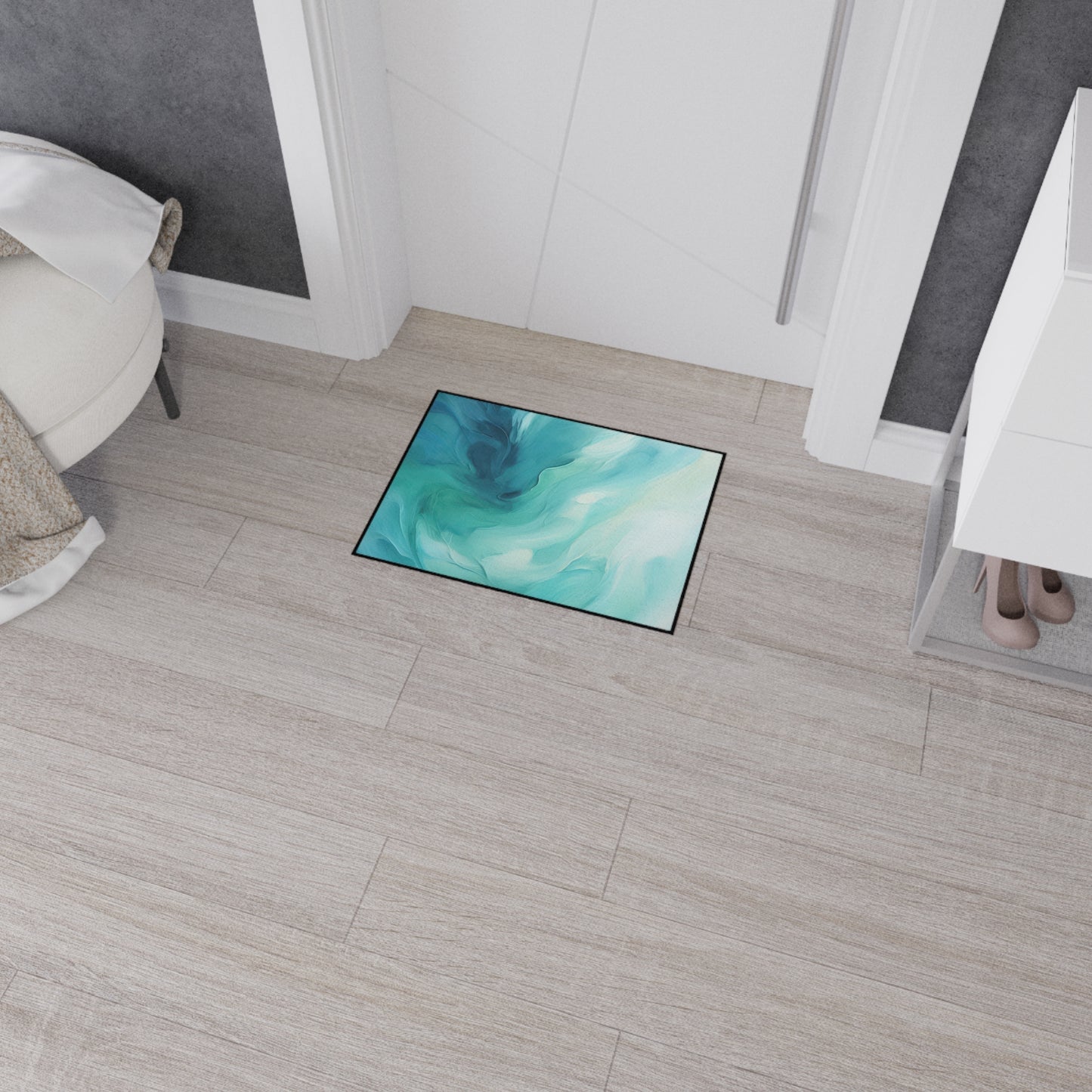 Heavy Duty Floor Mat — Teal Ocean Abstract Slip-Resistant Entry Rug