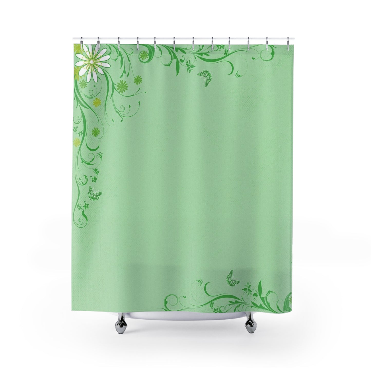 Green Floral Shower Curtain — Daisy Vine Bathroom Decor