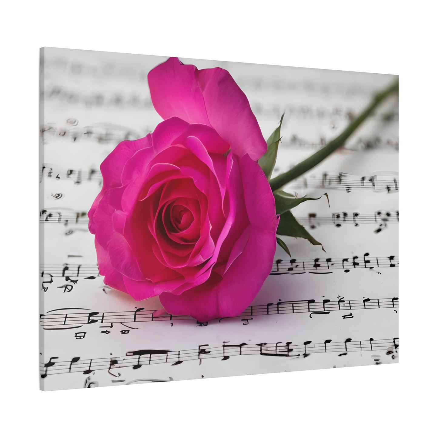 Stretched Canvas Art Print, Classic Rose on Sheet Music, Floral Wall Decor, Home Decoration, Gift for Music Lovers