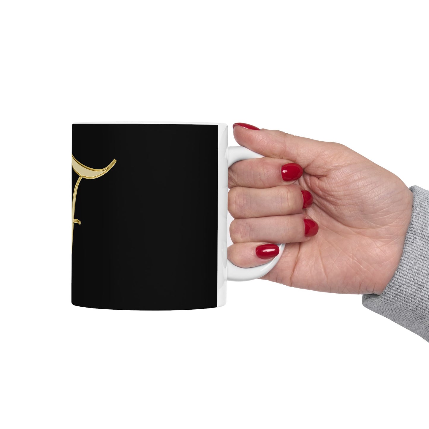 Gold Script Letter F Ceramic Mug — Elegant Monogram Coffee Cup (11oz, 15oz)