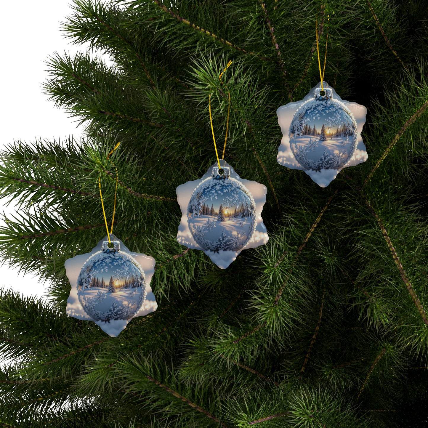 Winter Wonderland Ceramic Ornaments - 2-Sided Holiday Decor