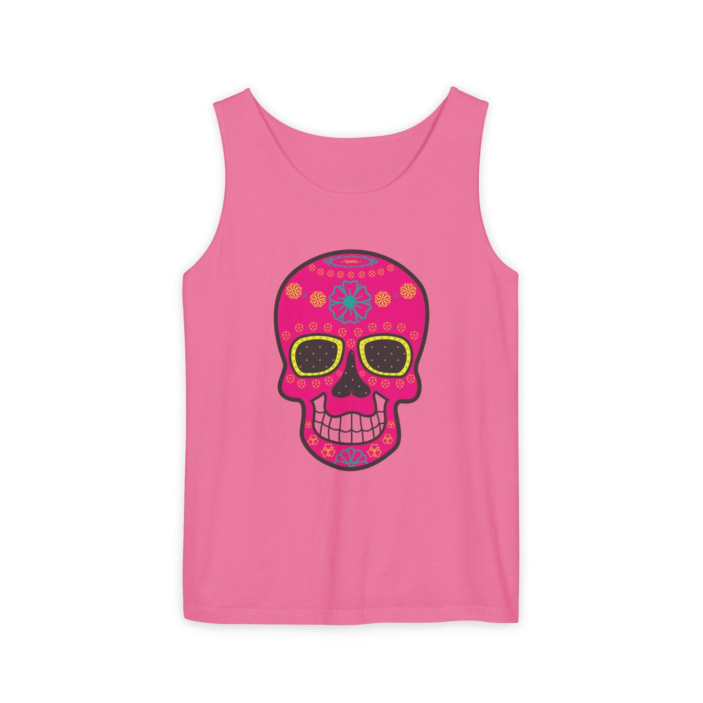 Colorful Dia de los Muertos Skull Tank Top, Unisex Summer Tee, Festival Wear