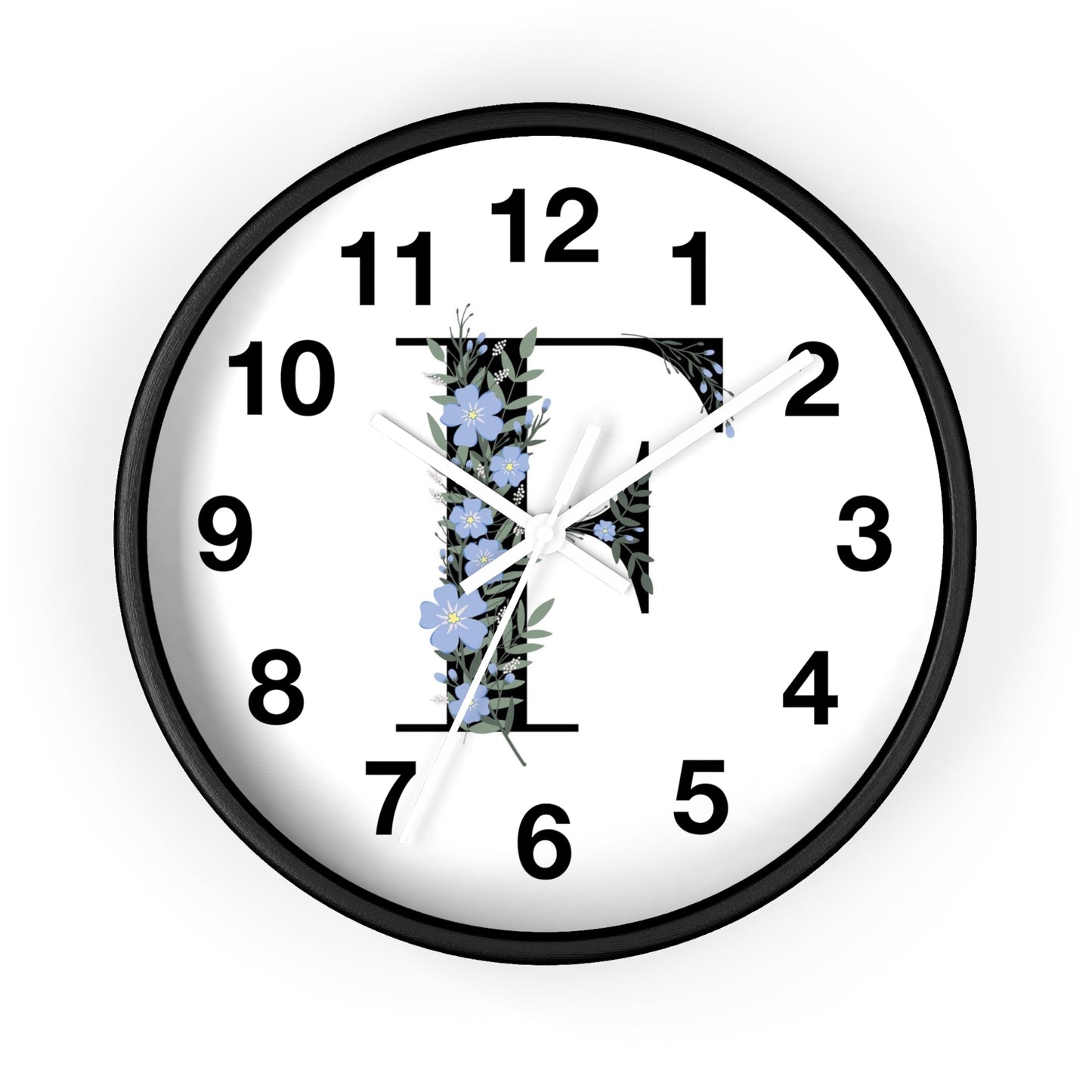 Personalized Floral Initial Wall Clock - Beautiful Home Decor, Gift for Her, Wedding, Housewarming, Mother's Day, Custom Timepiece