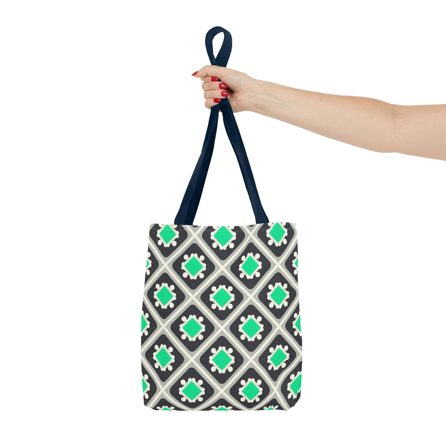 Geometric Mint Tile Tote Bag — Patterned All-Over-Print Shopper