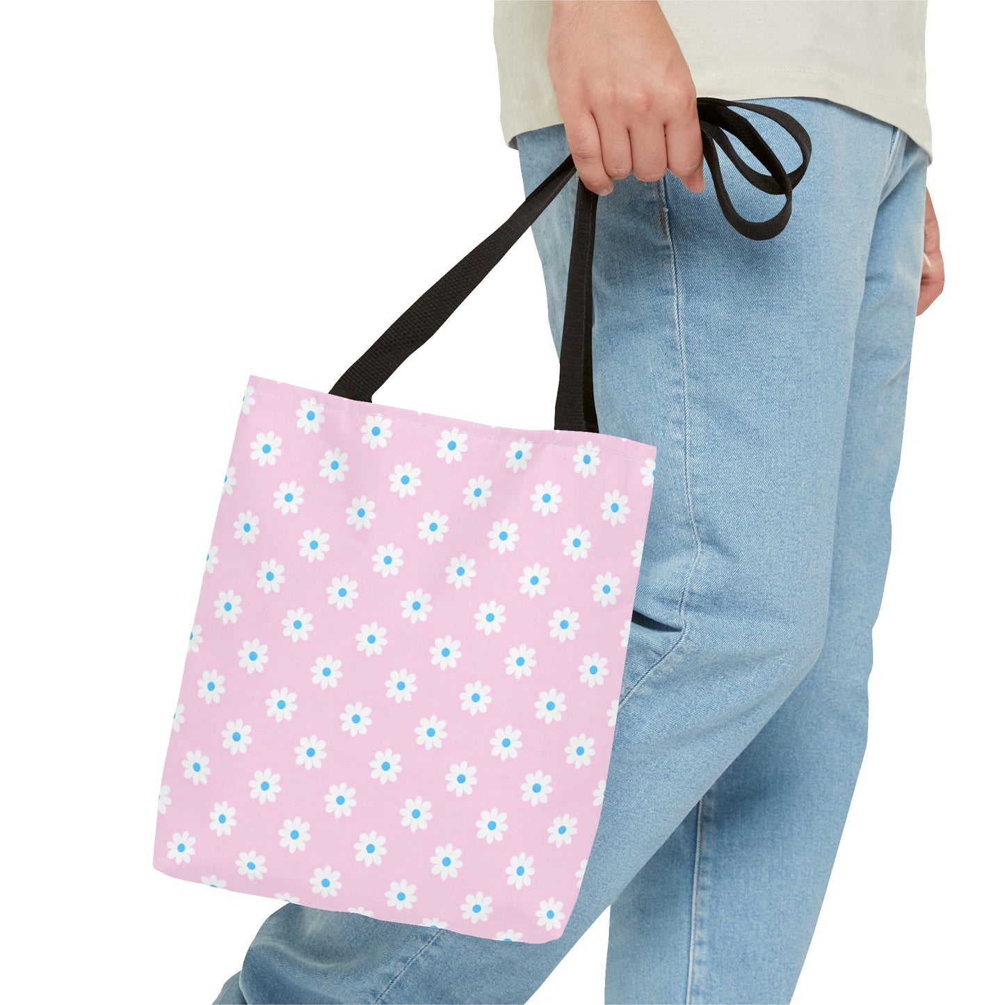 Pink Daisy Pattern Tote Bag — Floral Everyday Canvas Shopper