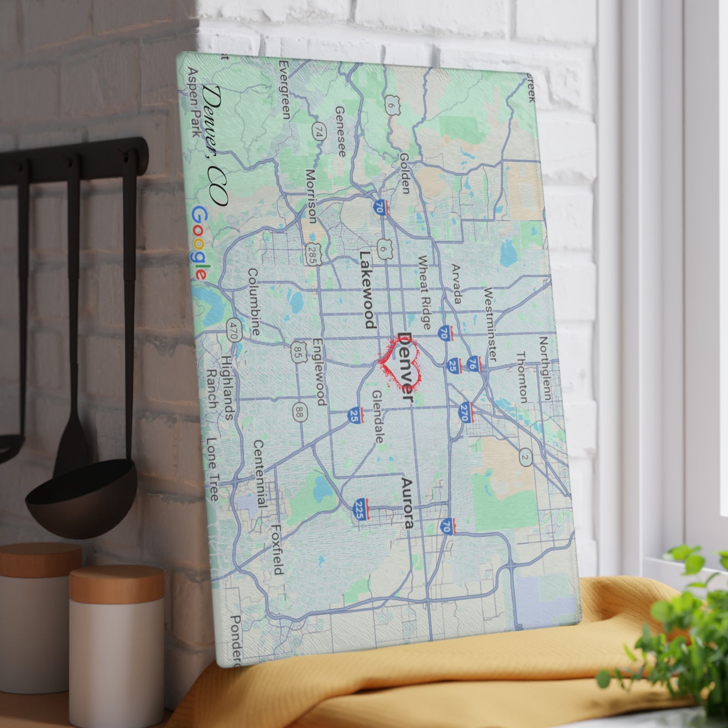Personalized Denver Map Glass Cutting Board, Kitchen Decor, Housewarming Gift, Wedding Gift, Unique Gift for Chefs, Culinary Lover